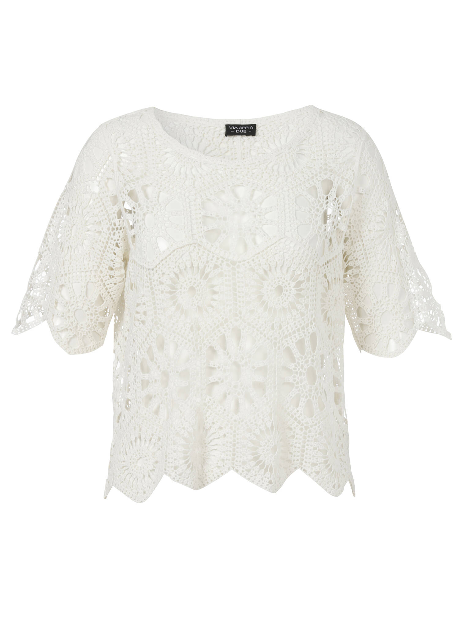 Femininer Ajour 1/2-Arm Baumwoll-Pullover /