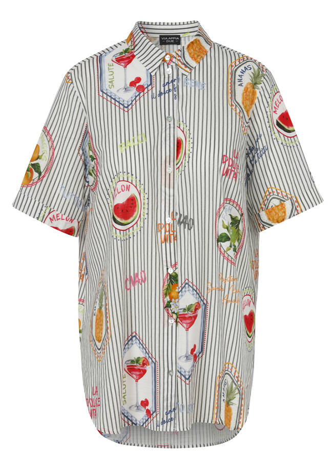 Sommerliche Halbarm-Print-Bluse aus softer Baumwolle dunkelkhaki multicol Frontansicht