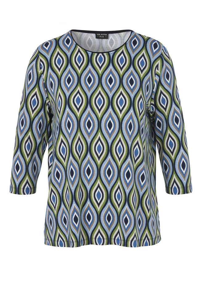 3/4-Arm Viskose-Jersey Shirt mit Print in Trendfarben indigo multicolor Frontansicht