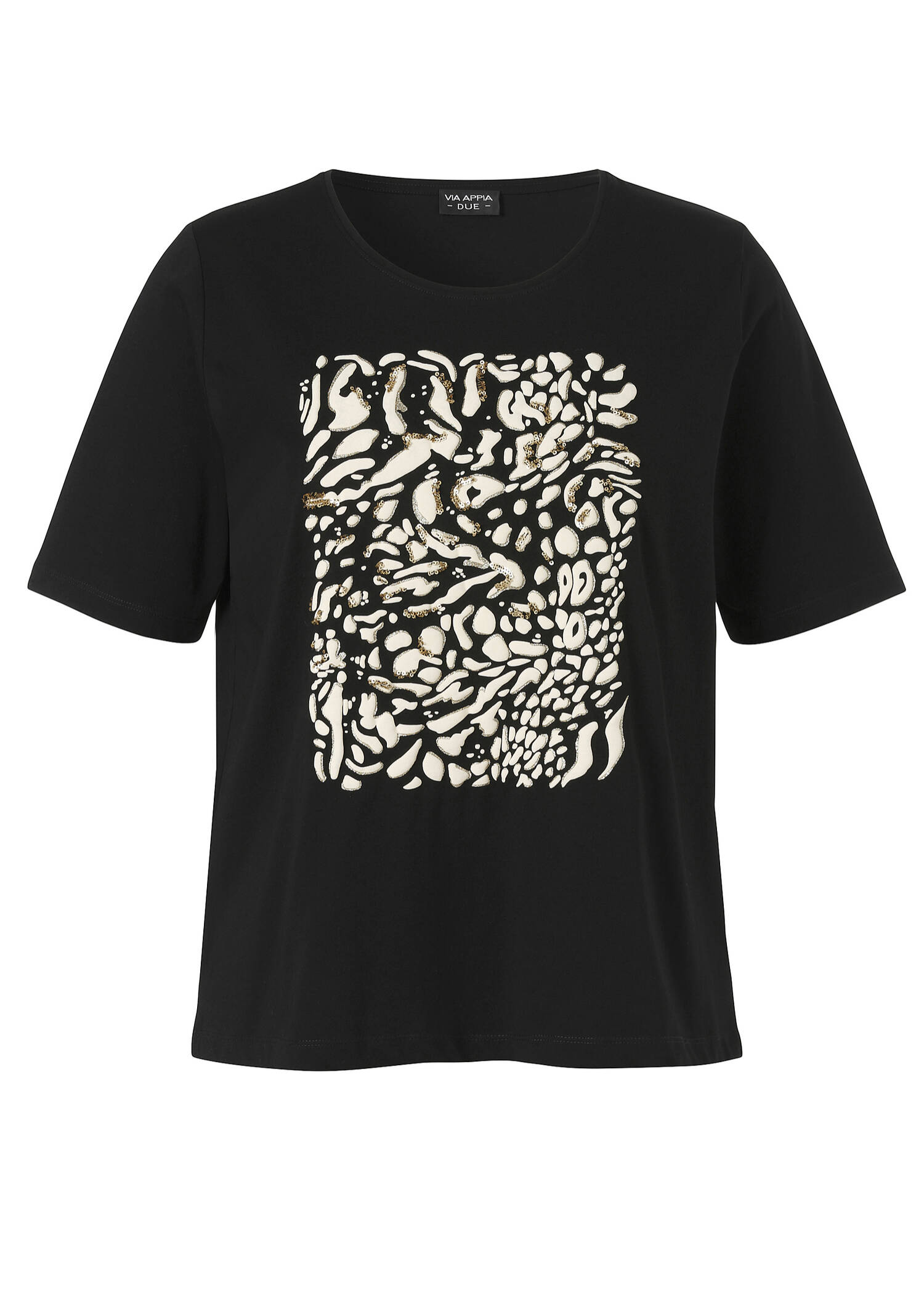 Softes Baumwoll-T-Shirt Schwarz mit geschmücktem Motiv /