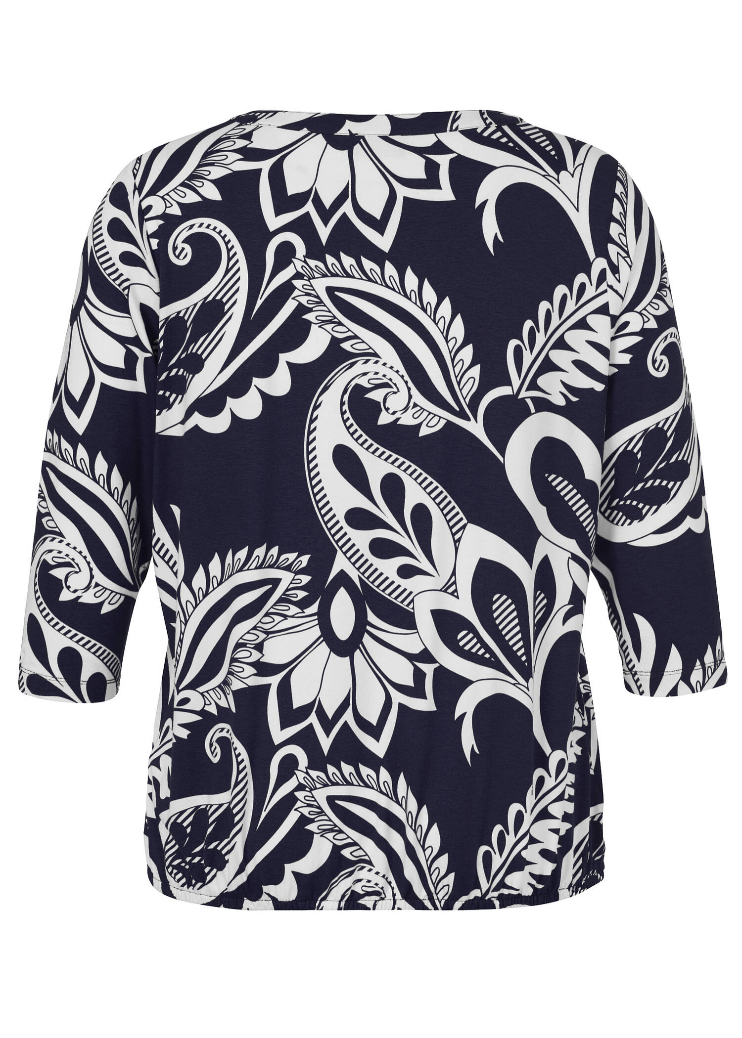 Edles Bicolor Print 3/4-Arm Shirt mit Gummizugbund /