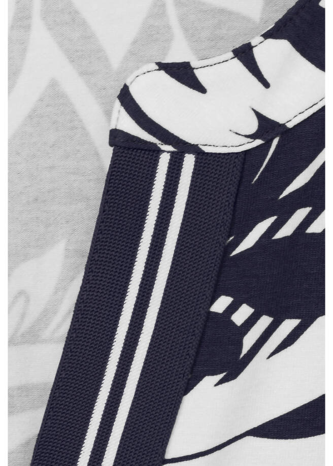 Edles Bicolor Print 3/4-Arm Shirt mit Gummizugbund /