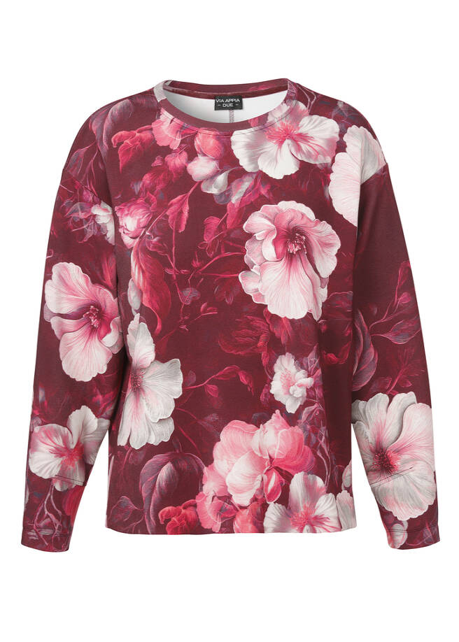 Feminines Sweatshirt mit Flower-Print bordeaux multicolor Frontansicht