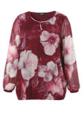 Print Blouson-Bluse mit semitransparenten Ärmeln /