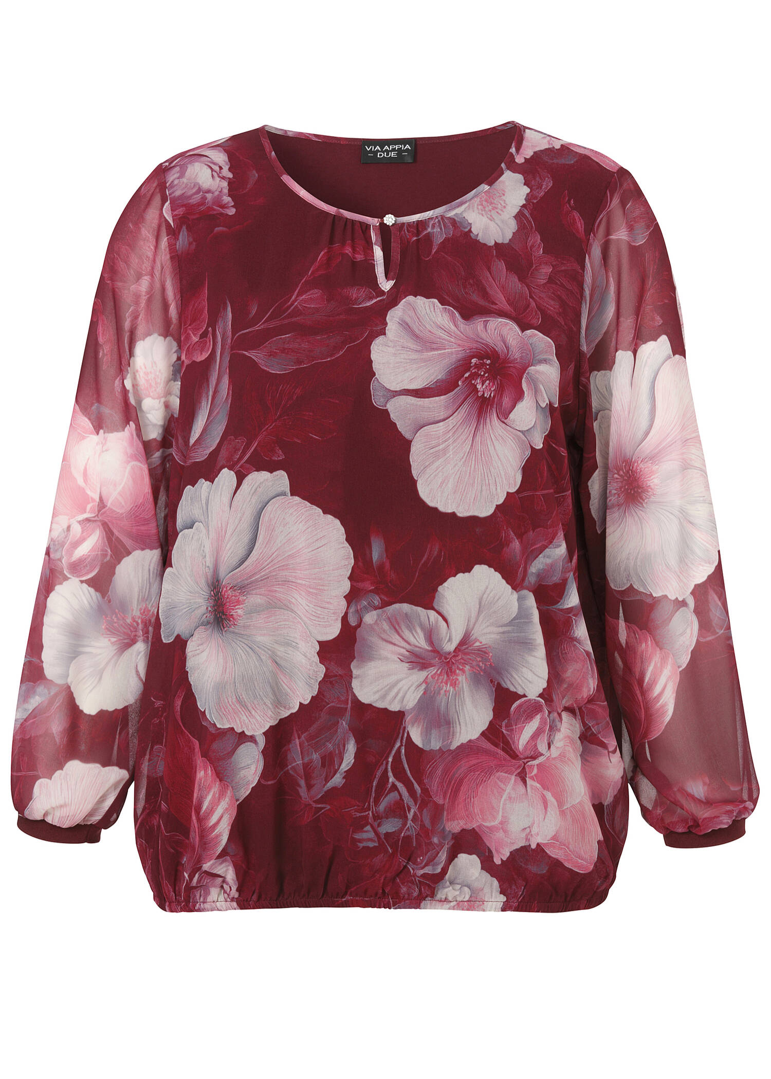 Print Blouson-Bluse mit semitransparenten Ärmeln /
