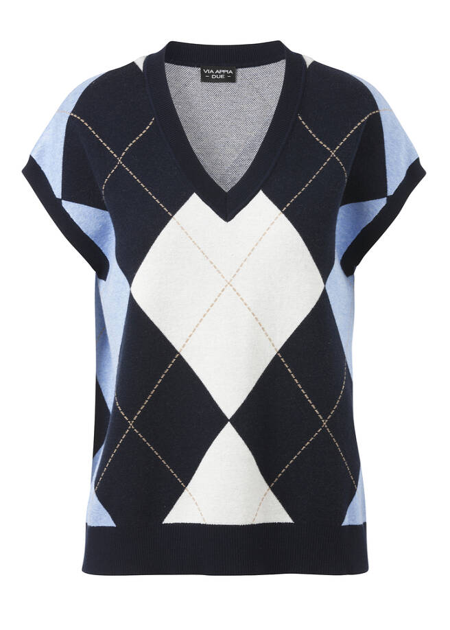 Trendy Pullunder mit V-Ausschnitt marine multicolor Frontansicht