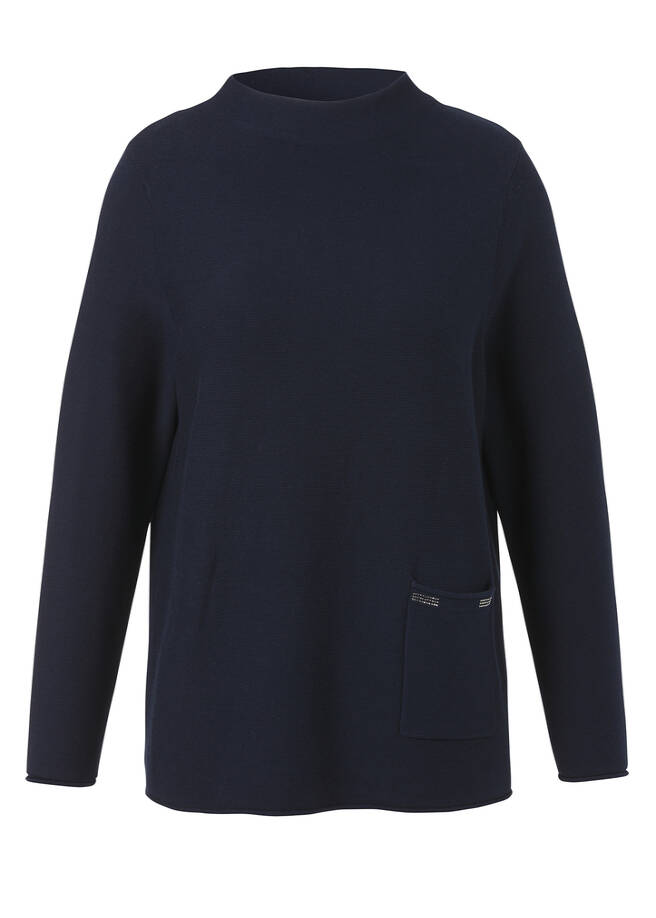 Weicher Baumwoll-Pullover mit Kelchkragen marine Frontansicht