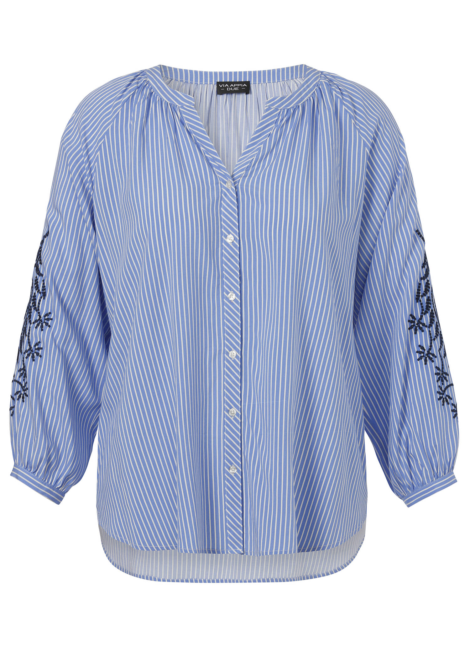 Längsgestreifte Viskosebluse mit Stickerei an den Ärmeln /