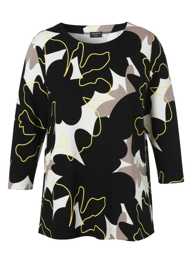 3/4-Arm Print Sweatshirt mit Rippstruktur schwarz multicolor Frontansicht