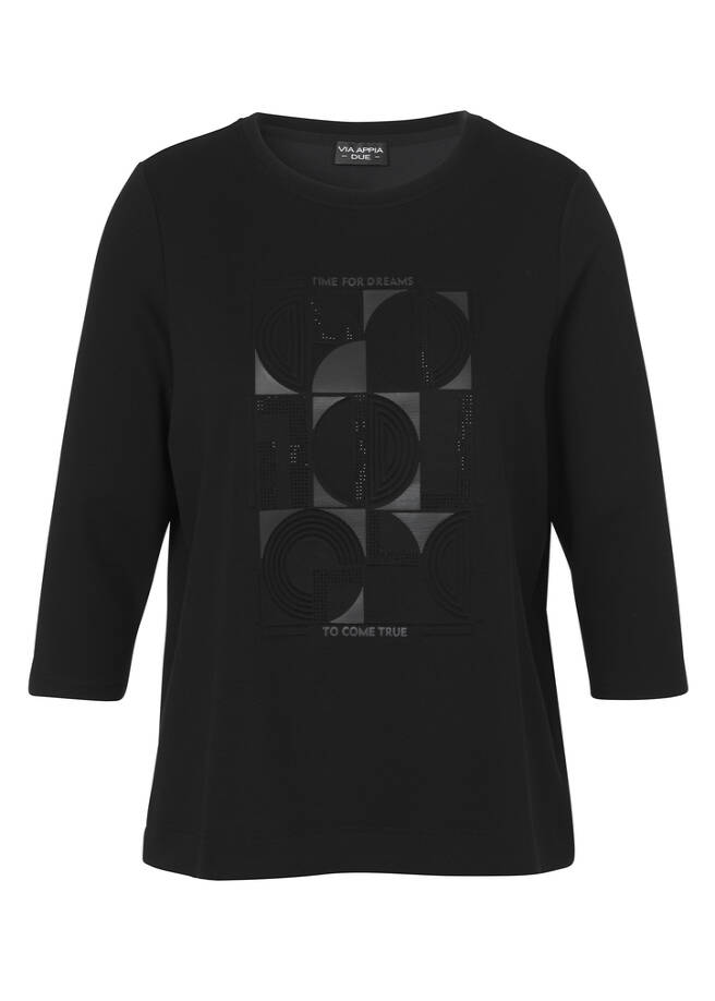 3/4-Arm Sweatshirt mit Front-Motiv schwarz Frontansicht