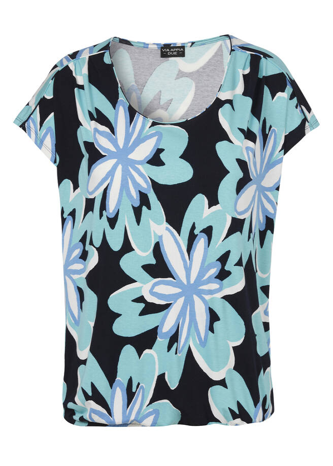 Viskose-Jersey Shirt mit Gummizugsaum marine multicolor Frontansicht