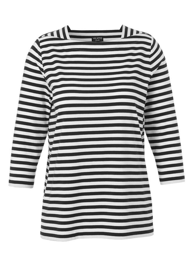 Soft fließendes 3/4-Arm Ringel-Shirt mit U-Boot-Ausschnitt schwarz/creme Frontansicht