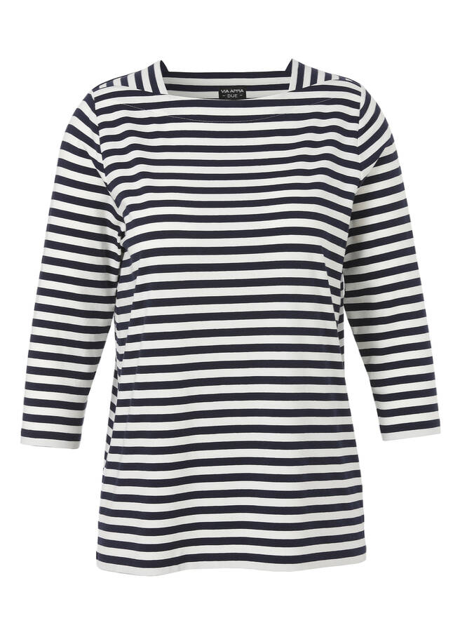 Soft fließendes 3/4-Arm Ringel-Shirt mit U-Boot-Ausschnitt indigo/ecru Frontansicht