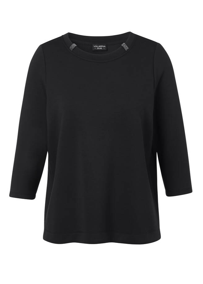 3/4-Arm Sweatshirt mit Schmuck-Details schwarz Frontansicht