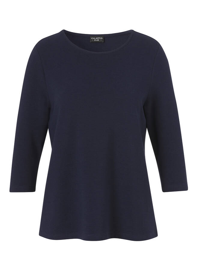 Einfarbiges 3/4-Arm Kombi-Sweatshirt mit feiner Ripp-Struktur indigo Frontansicht