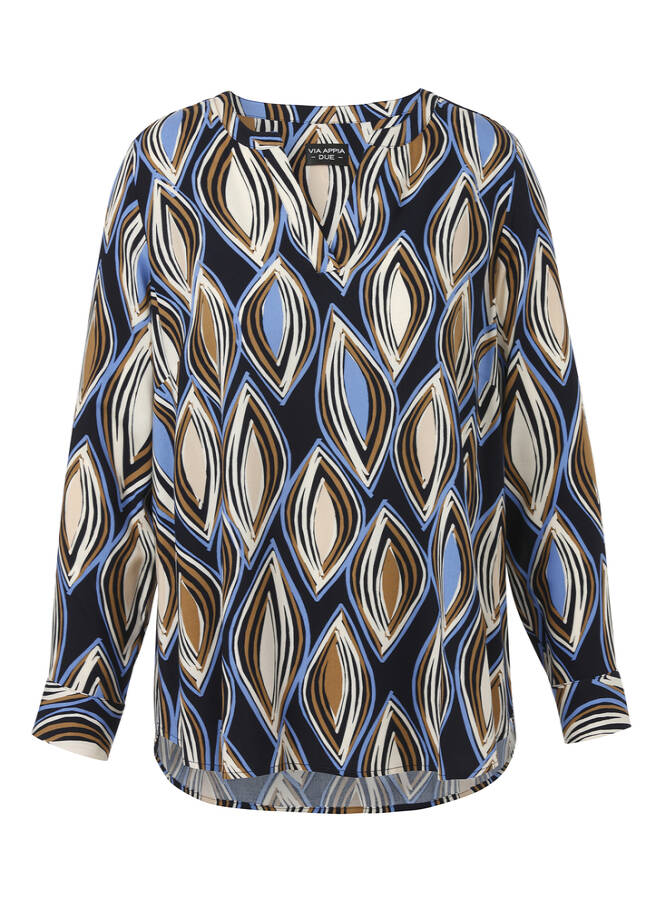 Fließende Viskosebluse mit Print marine multicolor Frontansicht