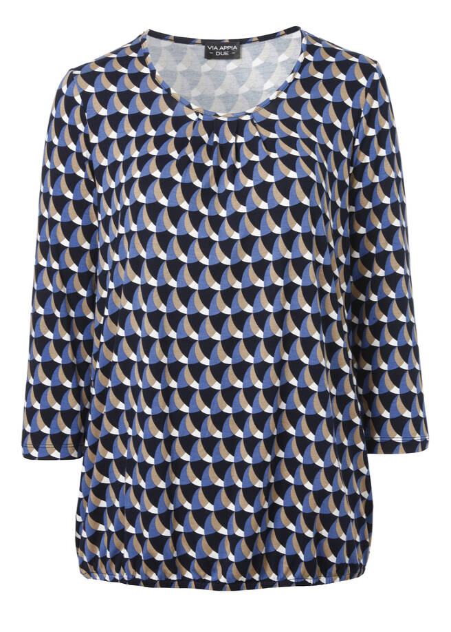 Modernes 3/4-Arm-Shirt mit geometrischem Allover-Muster marine multicolor Frontansicht