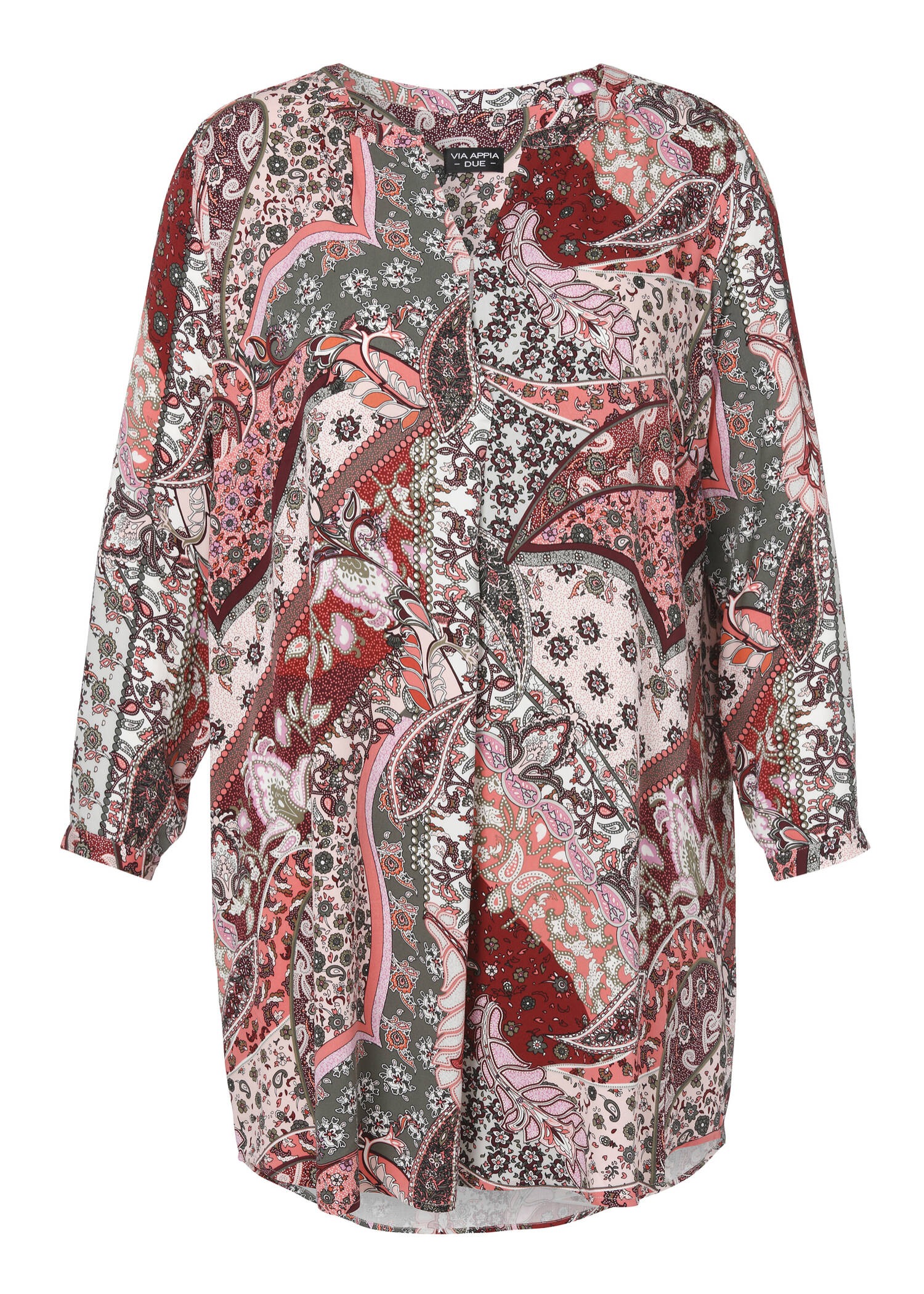 Extravagantes Blusenkleid mit abstraktem Allover-Muster /