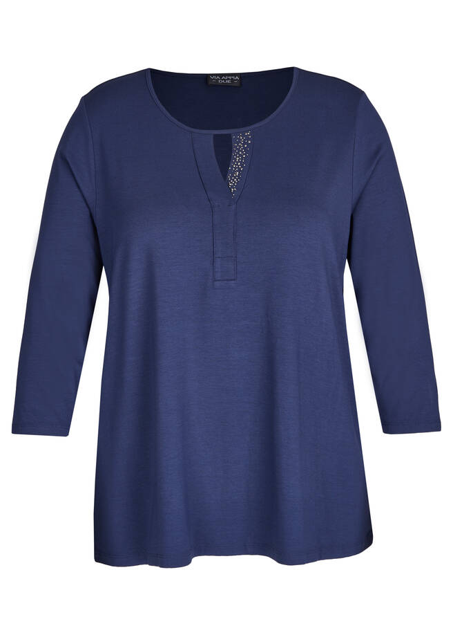 Dezentes Rundhalsshirt mit schimmernden Glitzersteinen / 