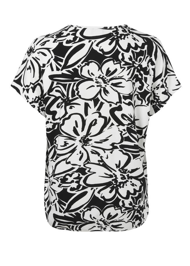 Feminines T-Shirt mit floralem, zweifarbigem Allover-Muster / 