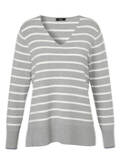 Geringelter Feinstick Pullover mit V-Ausschnitt / 