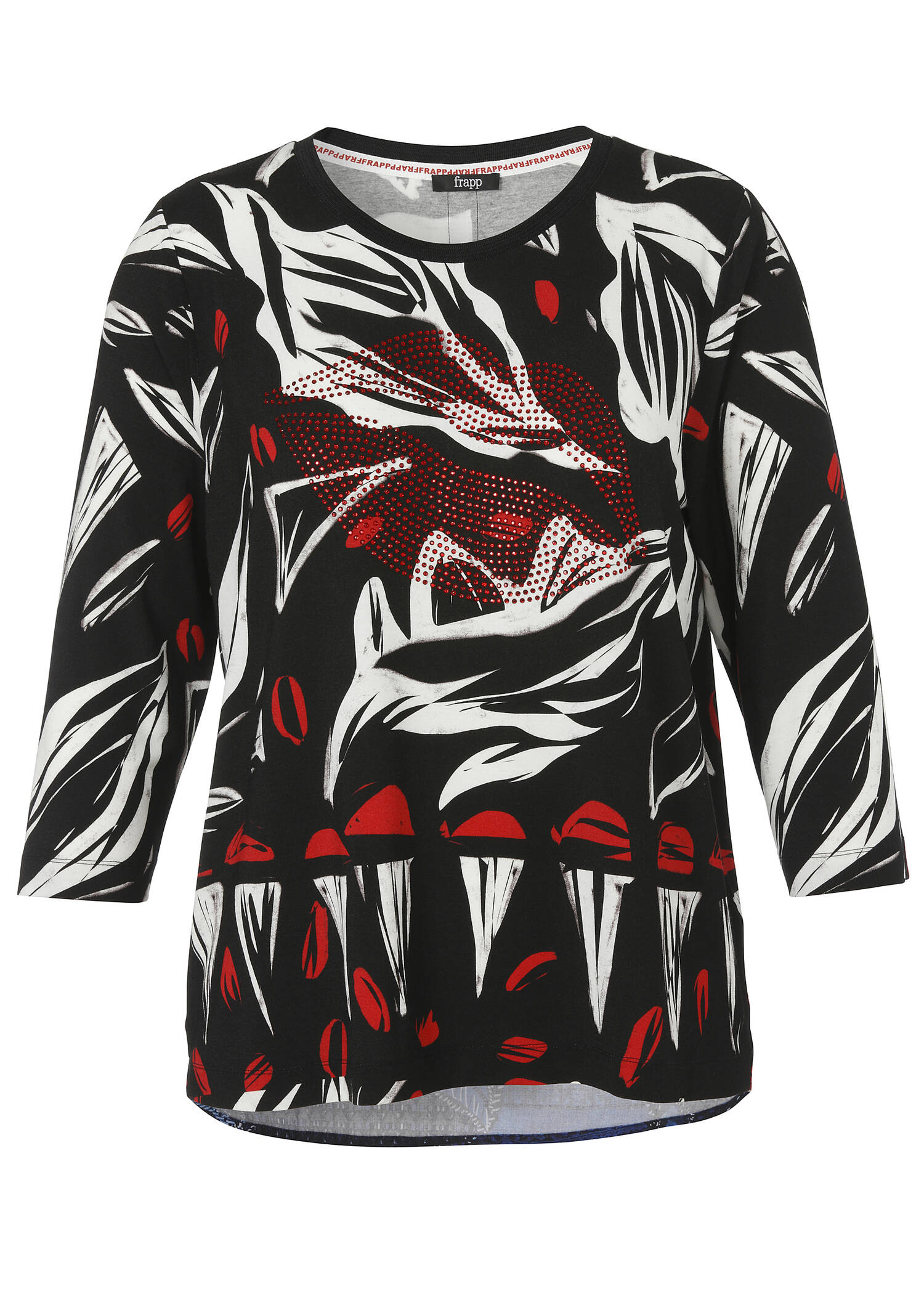 3/4-Arm Print-Shirt mit geschmückter Front /