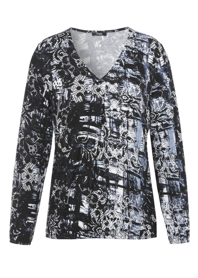 Allover Print Shirt mit V-Ausschnitt / 