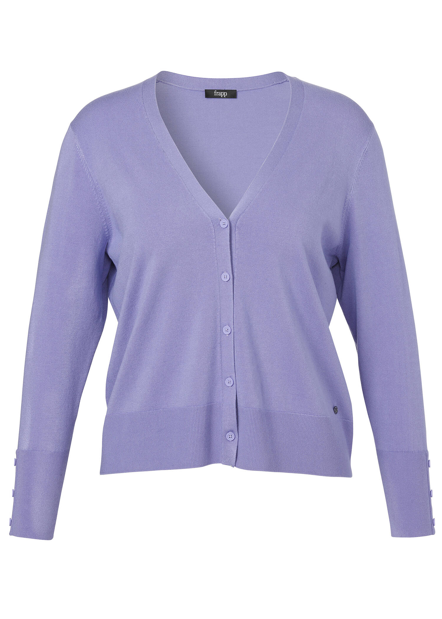 Einfarbige Feinstrickjacke mit breiten Rippbündchen /