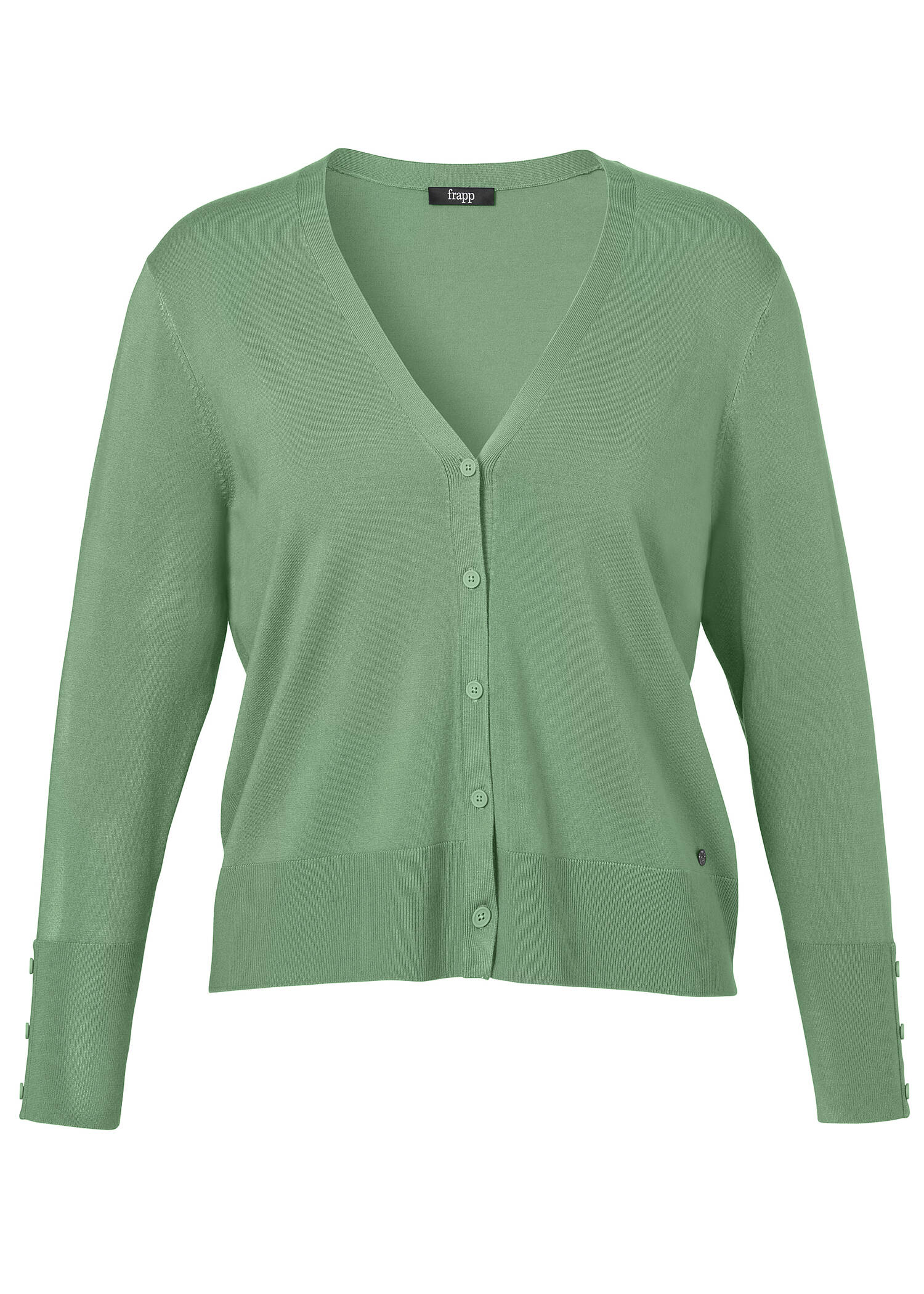 Einfarbige Feinstrickjacke mit breiten Rippbündchen /