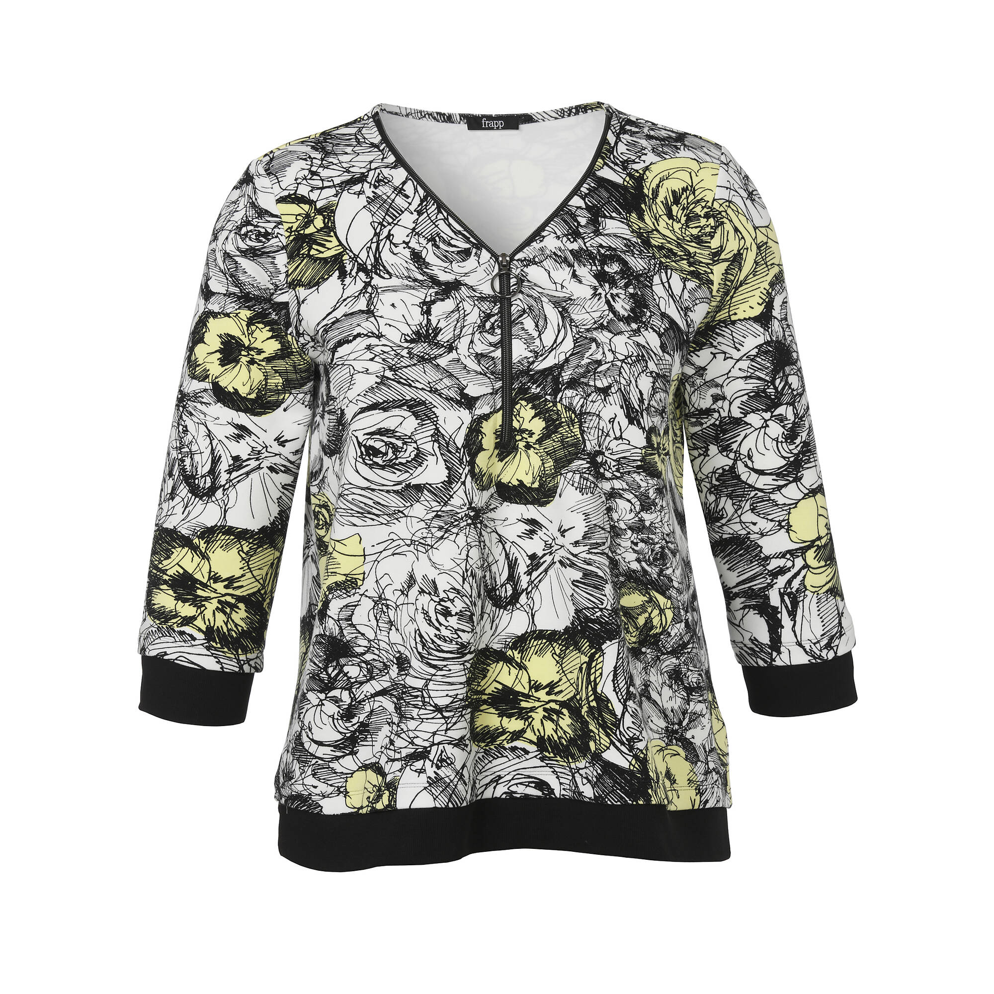 Print-Sweatshirt mit Zier-Zipper am V-Ausschnitt