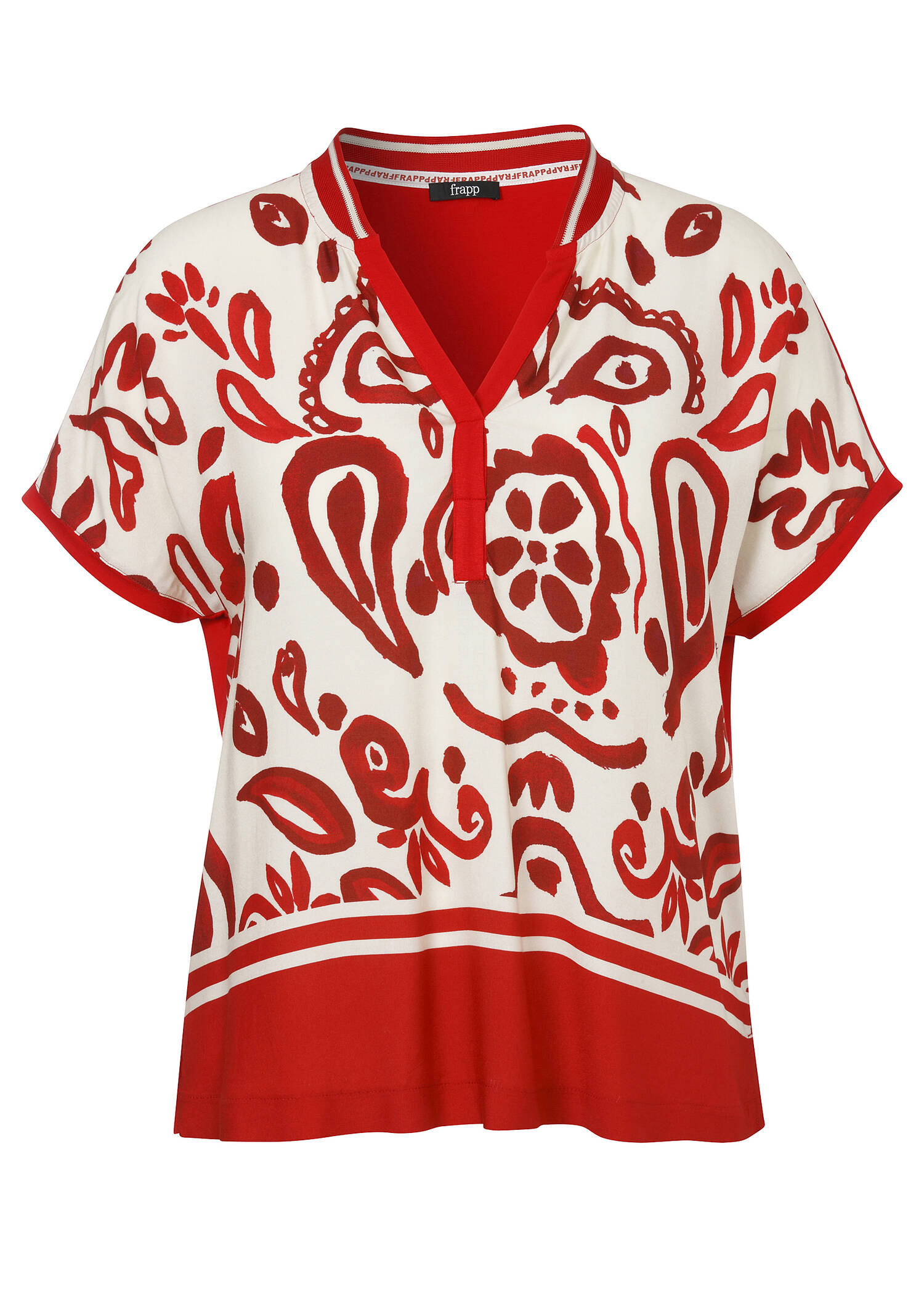 Print Blusenshirt mit einfarbigem Jerseyrücken /
