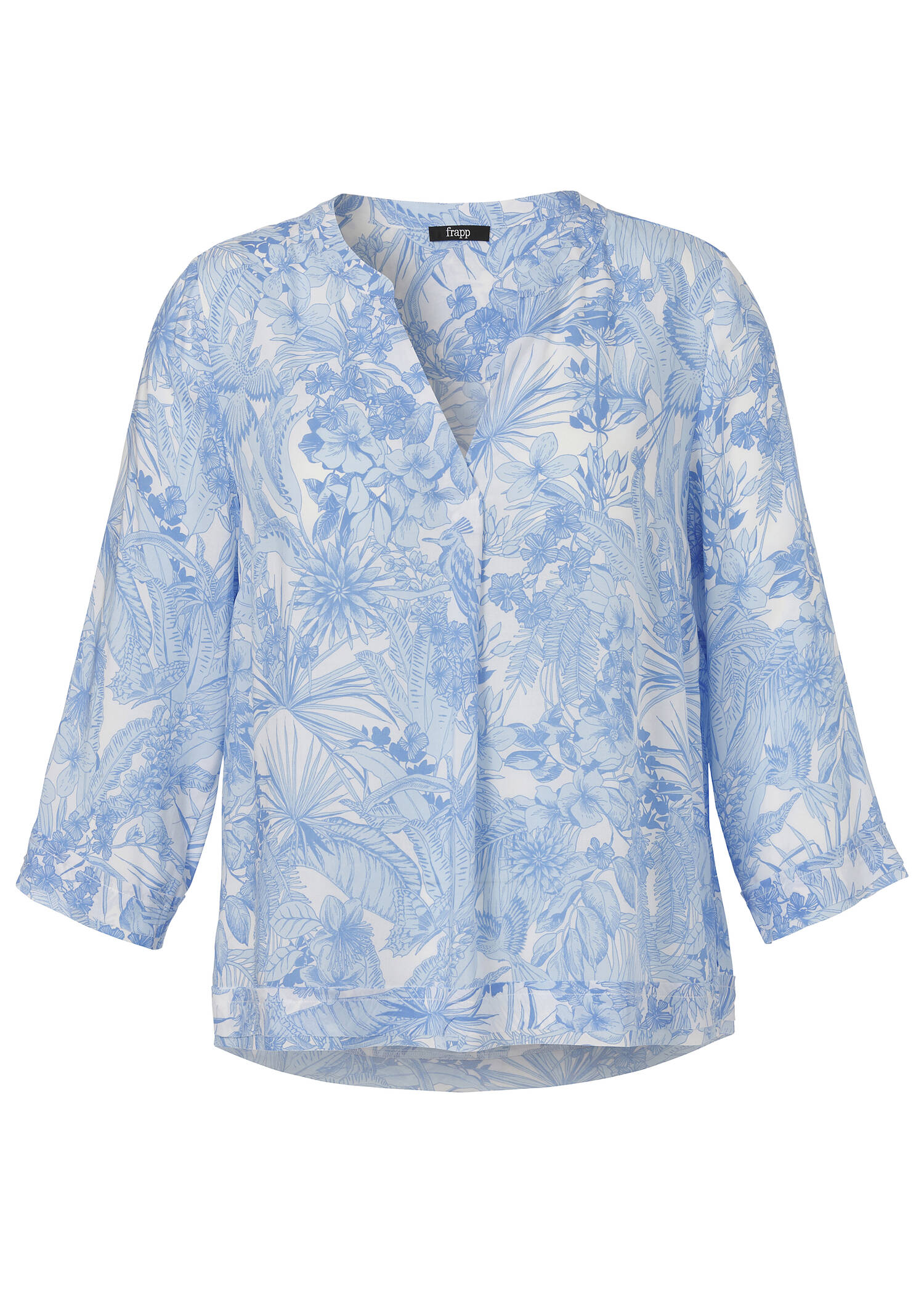 Stilvolle 3/4-Arm-Viskosebluse mit Tropenmotiven / 