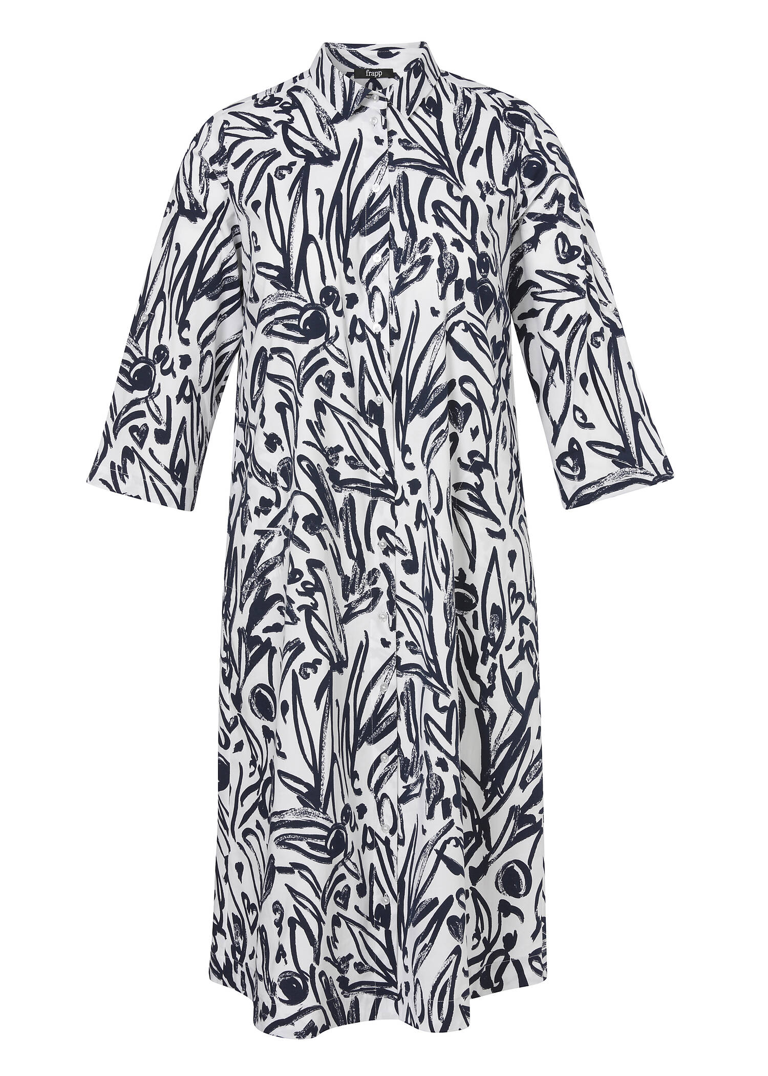 Print Hemdblusenkleid mit Nahttaschen und 3/4-Krempelärmeln /