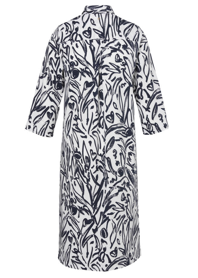 Print Hemdblusenkleid mit Nahttaschen und 3/4-Krempelärmeln / 