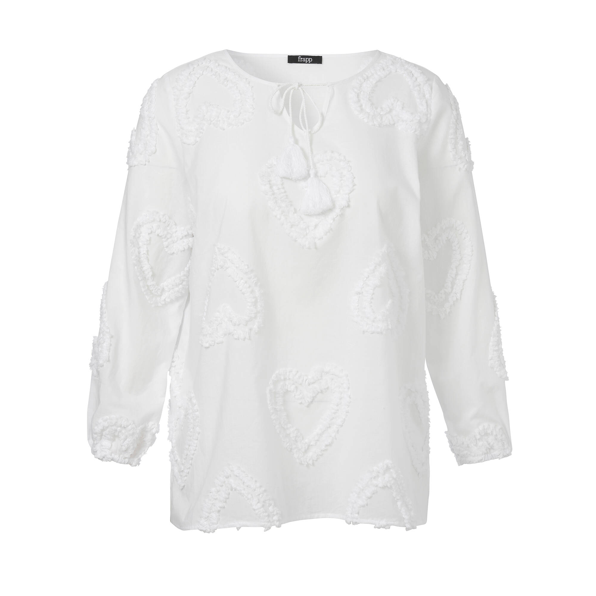 Feminine Baumwoll-Tunika mit geflockten Herzen White