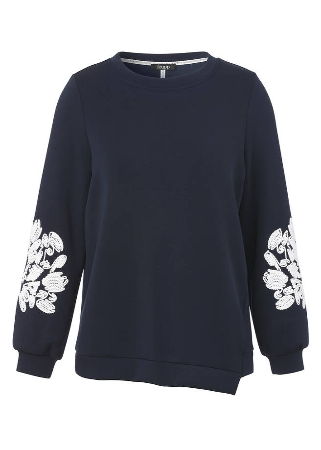 Ausgefallenes 3/4-Arm Sweatshirt mit Stickerei navy / offwhite Frontansicht