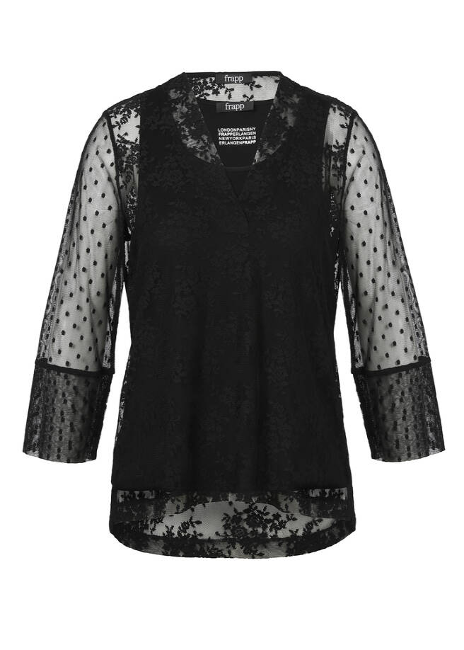Elegantes Mesh-Shirt mit Jersey Top black Frontansicht