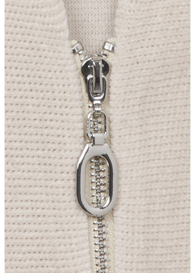 Samtiges Sweatshirt mit V-Ausschnitt und Zipper / 