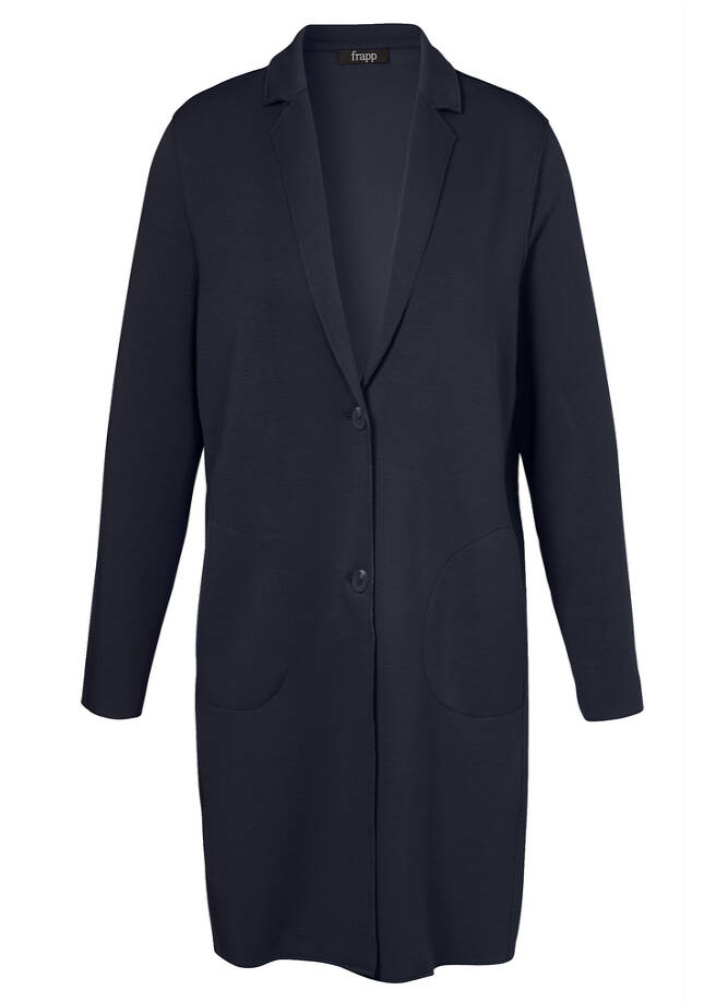 Topmodischer Sweat-Mantel mit Revers navy Frontansicht