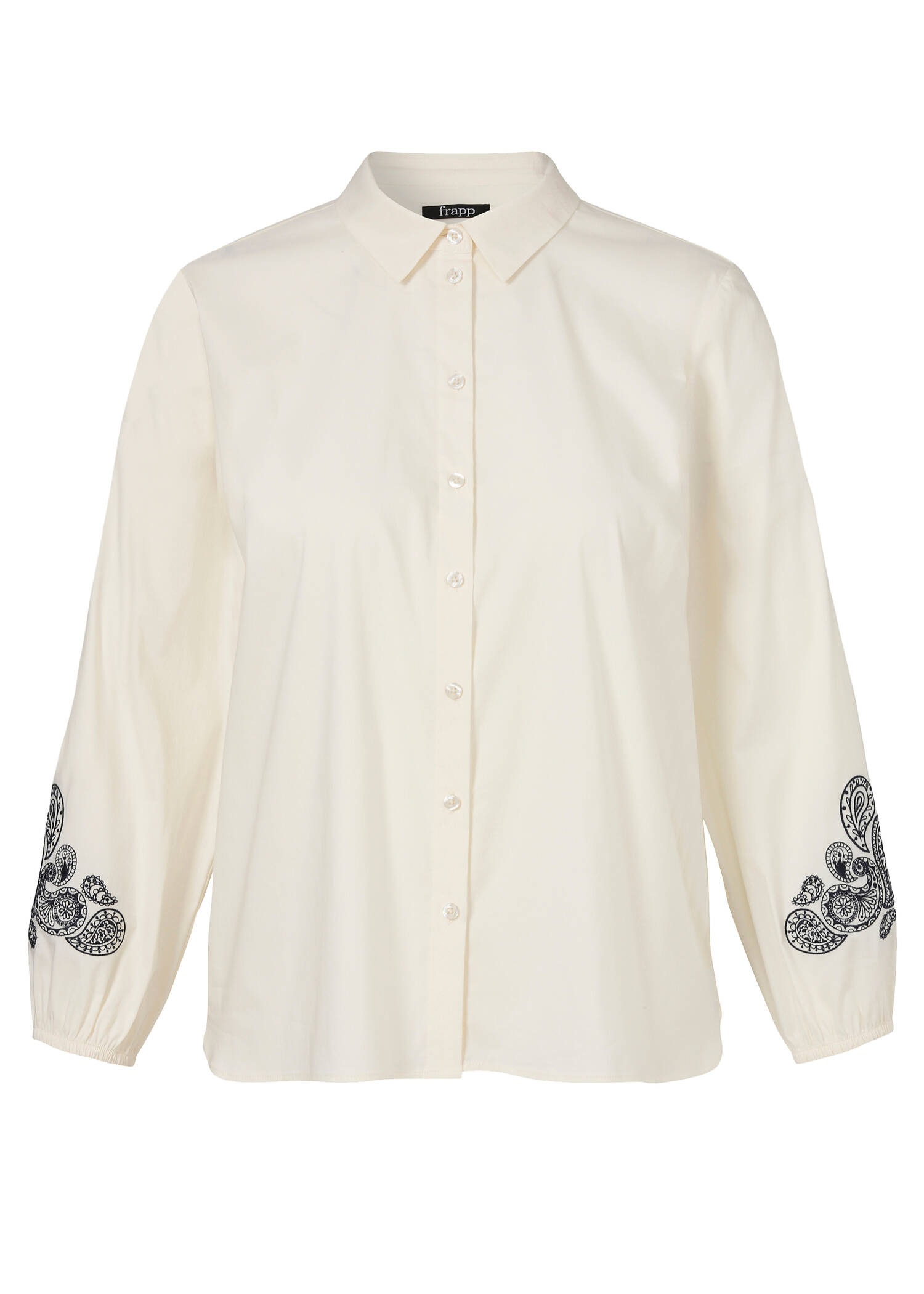 Edle Baumwoll-Stretch Bluse mit Stickerei / 