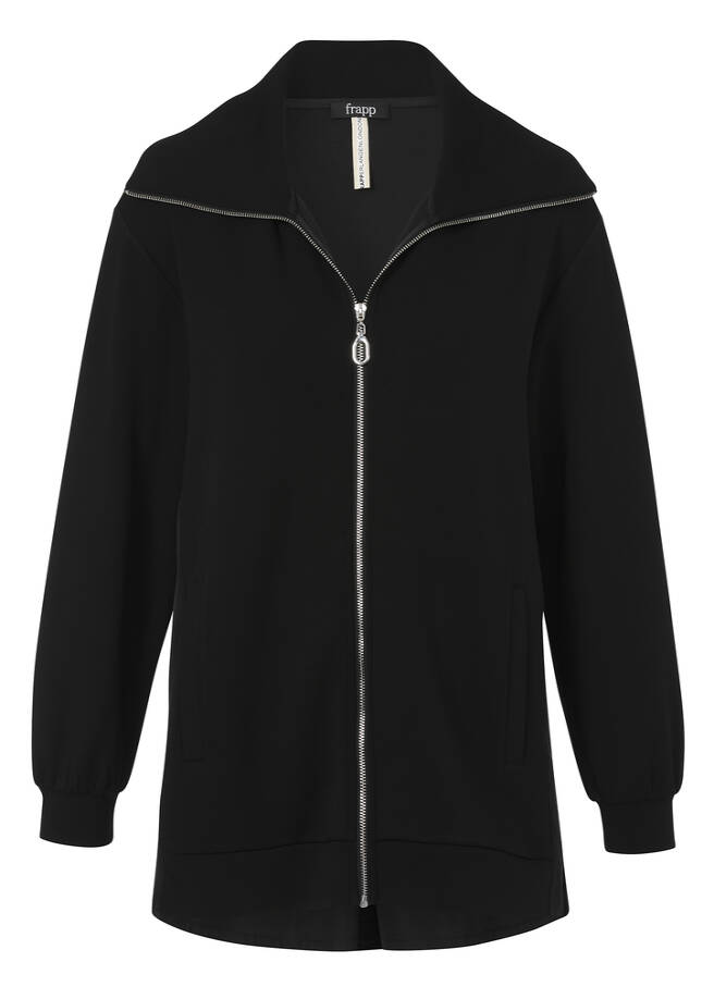 Softe Scuba Sweatjacke mit Zipper black Frontansicht