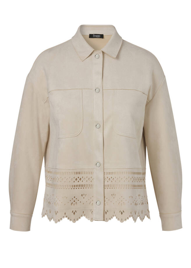 Sandfarbene Jacke im Veloursleder-Look sand Frontansicht