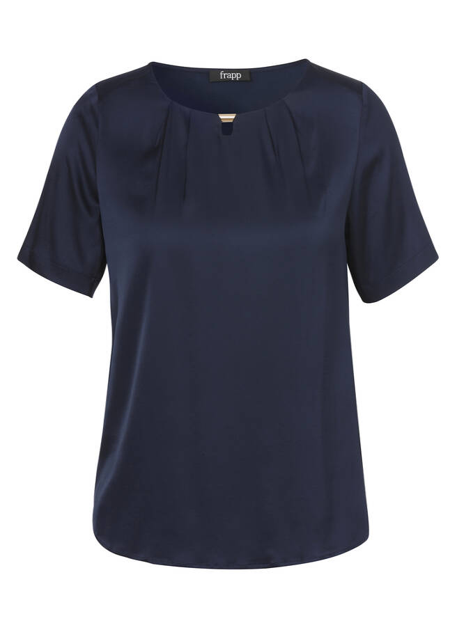 Edle Satin Halbarm-Bluse matt glänzend navy Frontansicht