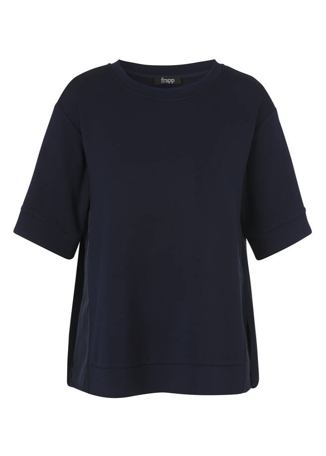 Einzigartiges 1/2-Arm Sweatshirt mit Blusenteil am Rücken navy Frontansicht