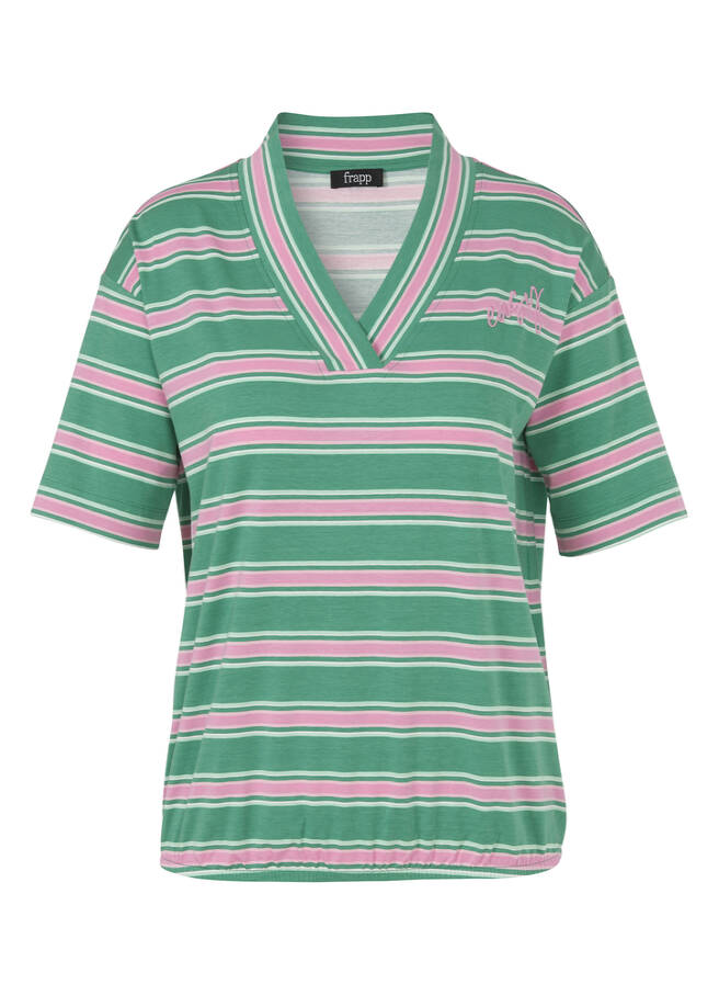 Softes T-Shirt mit Streifen und Gummizugsaum peppermint multicol Frontansicht