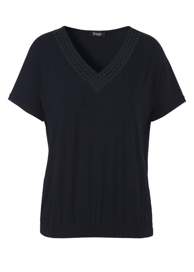 Edles Viskose-Jersey Shirt mit femininem V-Ausschnitt navy Frontansicht
