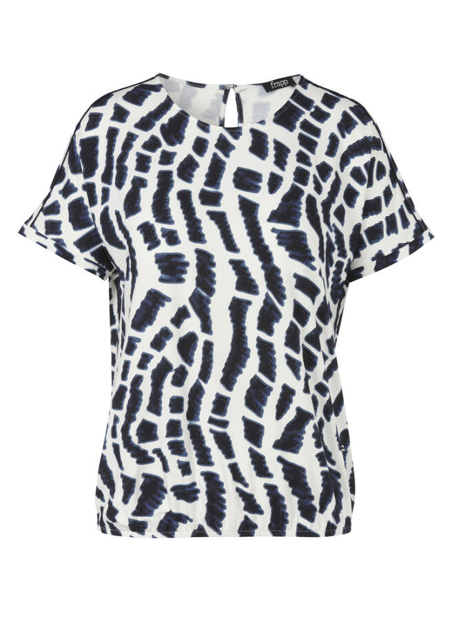 Edles Viskose-Jersey-Shirt mit Print und Gummizugsaum navy multicolor Frontansicht