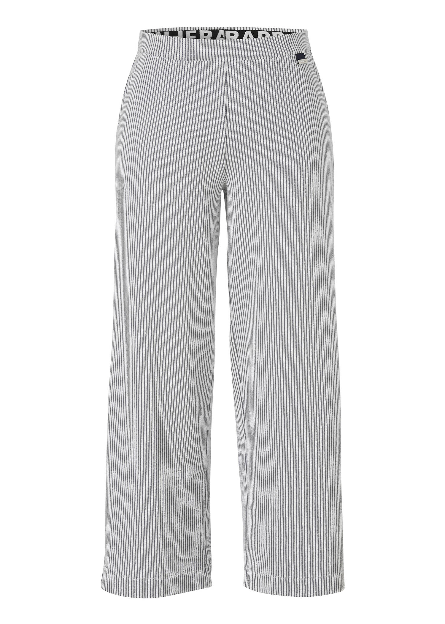 Gestreifte Sommerhose weites Bein Navy / Offwhite Seersucker /