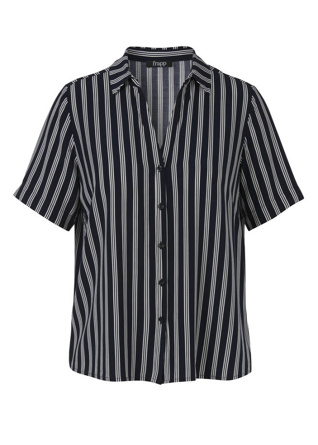 Fließende Viskosebluse Kurzarm mit Längsstreifen Navy / Offwhite navy / offwhite Frontansicht