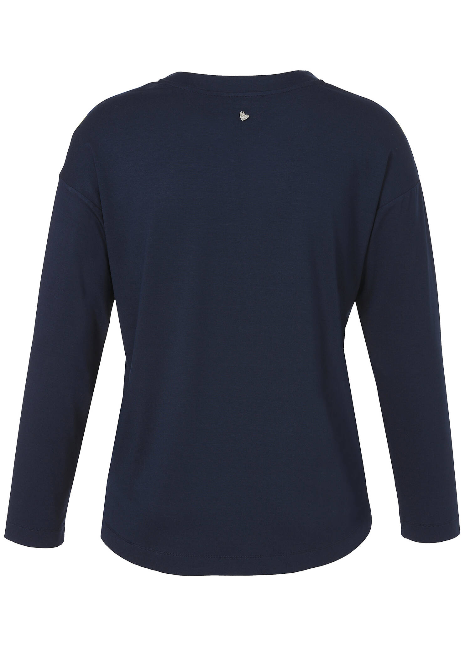 Fließendes Langarm- Shirt in Marineblau mit Blusen-Einsatz vorne /